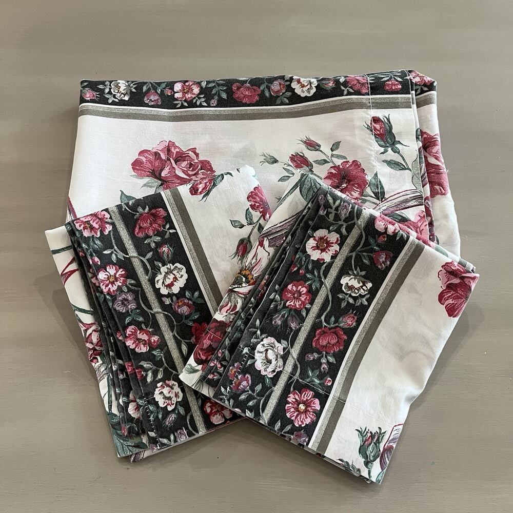 VTG Percale Thomaston Queen Flat Sheet & 2 Pillow Cases English Garden Floral